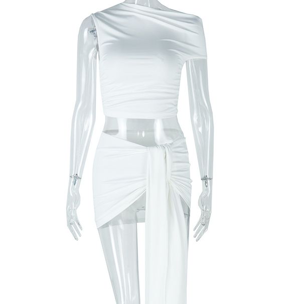 Women's Sexy Cropped Dress Set With Tie American Style Comfortable Casual Solid Color Sleeveless Round Neck Two Piece_ecoleips.com