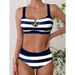Women's Clothing Large Size Split Tube Top Striped Print Bikini Swimsuit_ecoleips.com