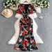 Women's Clothing High Grade Temperament Printed V Neck Puff Sleeve Dress Summer Slim And Elegant Fishtail Dress Long Skirt_ecoleips.com