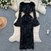 Luxury Socialite Mesh Dress – 3D Floral Embroidery & Side Slit, Waist-Cinching Elegance For Fall/Winter_ecoleips.com