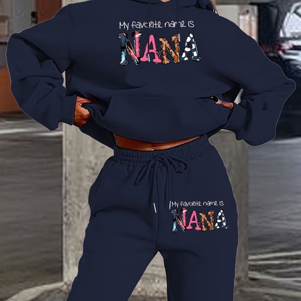 Women's Autumn And Winter Fashion Casual Letter Pattern Print Thickened And Plush Warm Hooded Sweatshirt+sports Pants Set-806_ecoleips.com