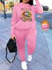 Women's Autumn/Winter Hip Hop Casual Street BLACK Queen Letter Pattern Printed Round Neck Sweatshirt+Sweatpants Warm Set-641_ecoleips.com