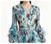 Women's Elegant Slimming Printed Dress V Neck Bell Sleeve Waist Cinching Heavy Duty Beaded Cake Dress_ecoleips.com