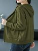 Army Green Zip Up Drawstring Hood Pit Rib Knit Cardigan, Loose Lightweight Breathable Soft Skin-touch Long Sleeve Pocket Sweater_ecoleips.com