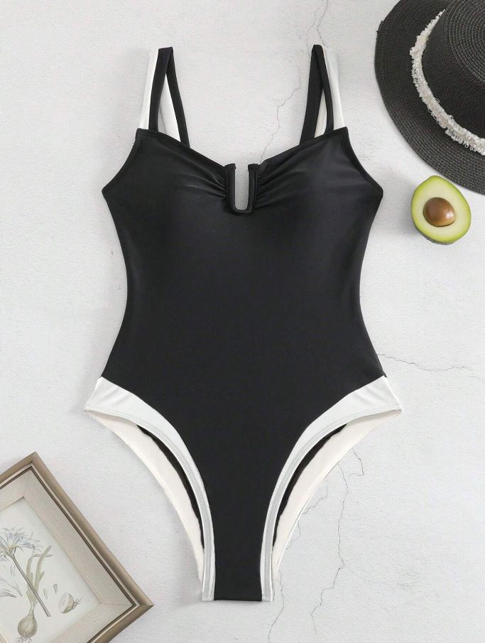 Women's Clothing Solid Color One Piece Swimsuit For Women New Sexy Deep V Gathered Bikini High End Backless Bikini_ecoleips.com