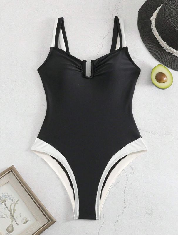 Women's Clothing Solid Color One Piece Swimsuit For Women New Sexy Deep V Gathered Bikini High End Backless Bikini_ecoleips.com