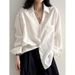 V-Neck Linen Shirt Women's Long Sleeve – Boho Chic Sun Protection Blouse, Breathable Cotton Linen Top For Summer, Loose Fit Casual Shirt_ecoleips.com