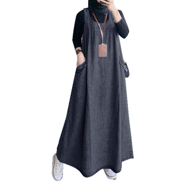 Retro Long Dress for Women with Pockets Loose Casual Denim Overalls Southeast Asia Spring Autumn New Fashion Cross Border Trade_ecoleips.com