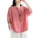 Summer Plus-Size Women's Clothing, Loose Casual Solid Color Faux Cotton-Linen Short-Sleeve Shirts, Tops, And Half-Sleeve_ecoleips.com