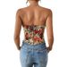 French Retro Floral Print Bandeau Vest Strapless Tie Up Street Style Slim Fit Women's Top_ecoleips.com