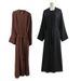 Turkish Dubai Plus Size Solid Color Dress Two-Piece Set Outer Robe Suit_ecoleips.com