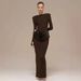Elegant Solid Color Women's Bodycon Dress Long Sleeved Slim Fit Pleated European American Style For Autumn Winter New Socialite Style_ecoleips.com