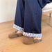 Petite Korean-style Loose Wide-leg Jeans Women, 2025 New Model, With Bow And Plaid Patchwork Design, Stylish Long Pants_ecoleips.com