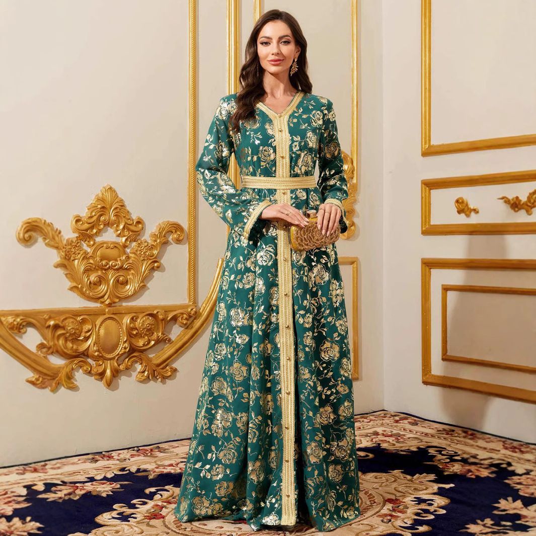Women's Elegant Temperament Robe Printed Long Dress_ecoleips.com