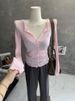 Chao Smoky Pink Sheer Thin Knitted Cardigan Gentle Style Long Sleeves Slim Fit Ruffled Trim Sun Protection Versatile Shirt_ecoleips.com