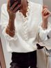 Women's Clothing Long Sleeved Ruffled V Neck Knitted Sweater_ecoleips.com