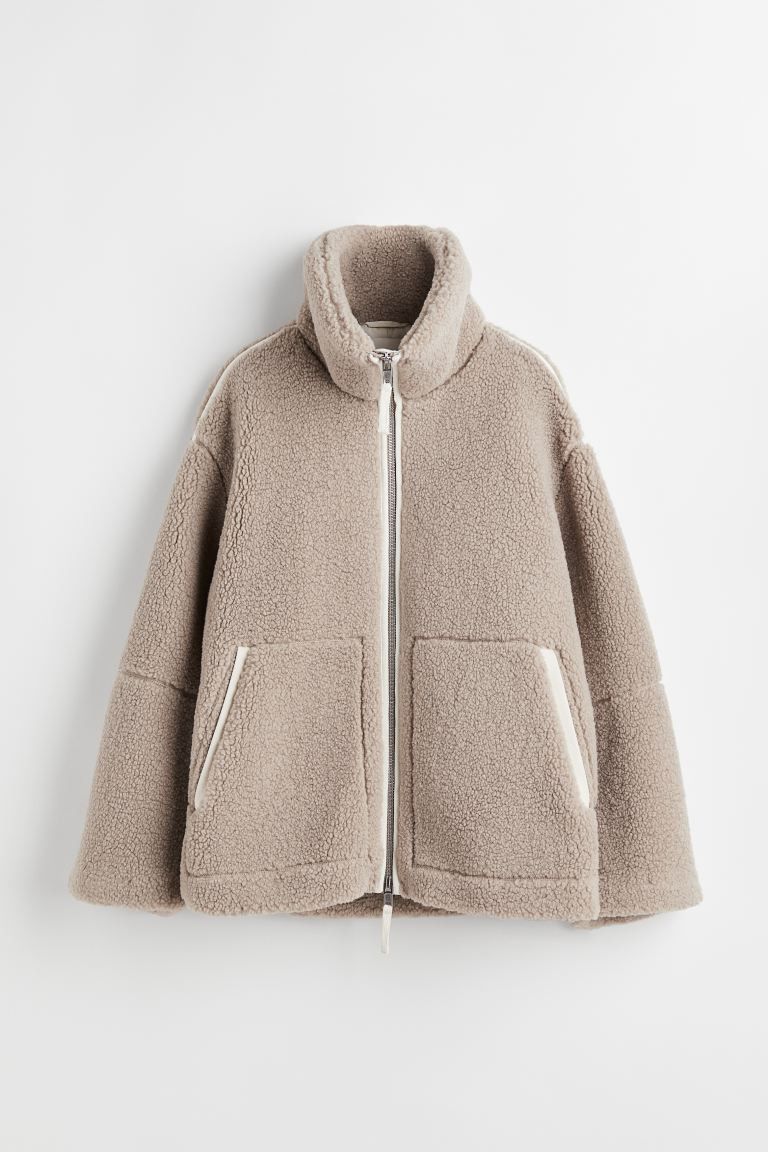 Women's Fleece Jacket With Zip Front, Cozy Sherpa Lining, Long Sleeve, Loose Fit, Warm Winter Outerwear For Casual & Commute_ecoleips.com