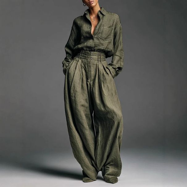 Unisex Oversized Shirt & Pants Set – 90s Vintage Workwear Style (S-XL, Army Green)_ecoleips.com