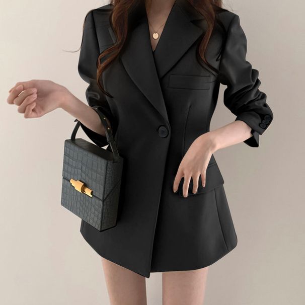 Women's Mid Length Blazer Loose Fit Casual Long Sleeved Suit Jacket Style Trendy Outerwear For Autumn_ecoleips.com