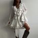 Women's Clothing Summer New Style Temperament Design V-neck Ruffled Trumpet Sleeve Short Dress_ecoleips.com