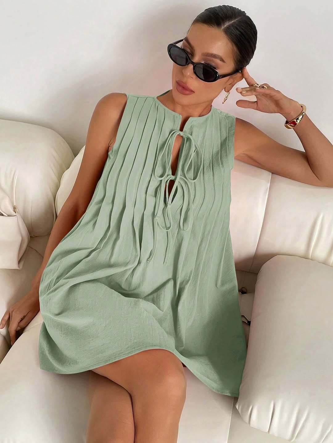 Summer New Arrival Women's Tie up Short Sleeveless Resort Style Dress Fashion European And American Cross Border TK Clothing_ecoleips.com