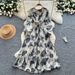 French Vintage Floral Print Wrap Dress Elegant Ruffled Maxi Women's Dress with Adjustable Waist Tie_ecoleips.com