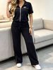 Women's Spring Summer Two Piece Set Loose Fitting Striped Short Sleeved Jacket And Striped Straight Leg Trousers_ecoleips.com