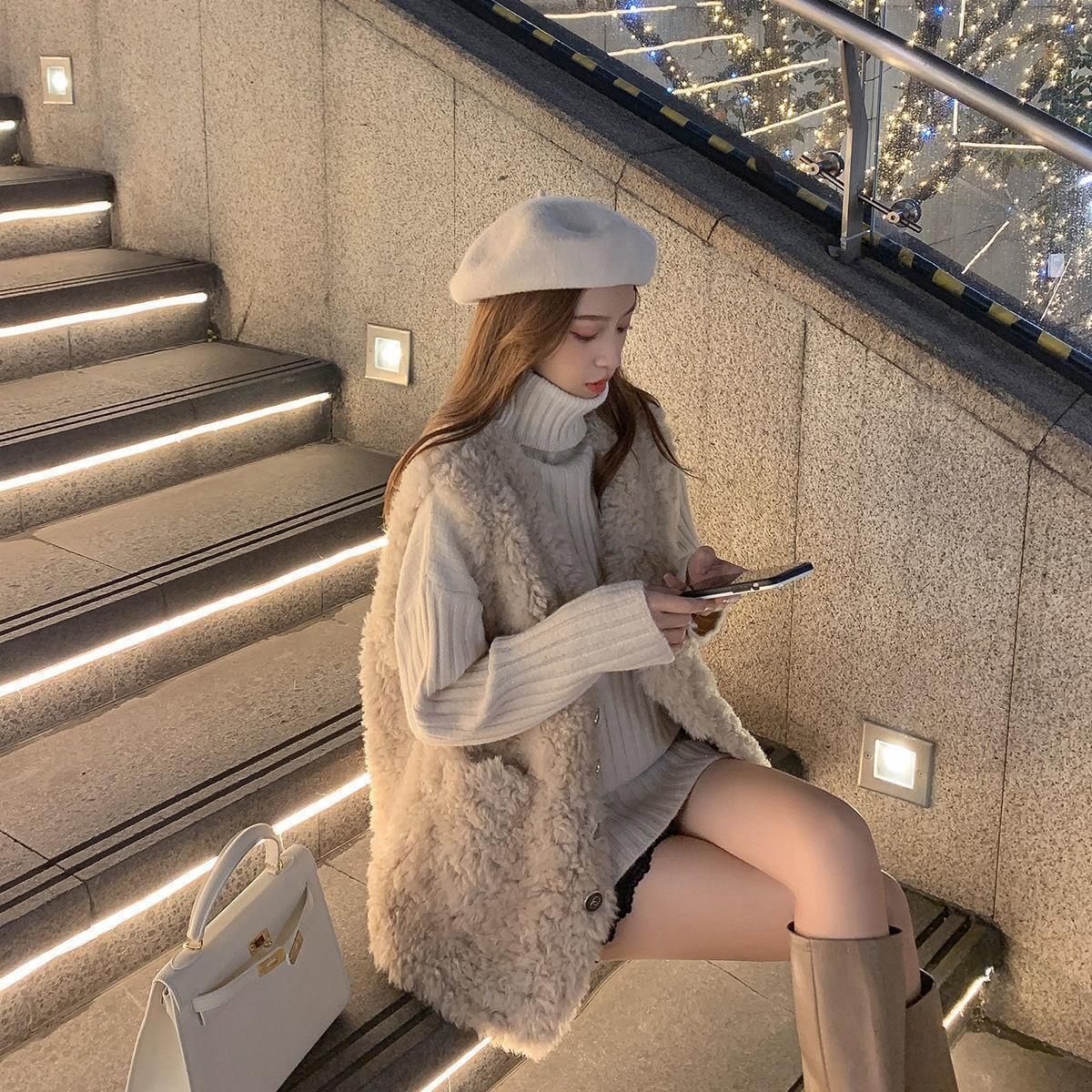 Aria Basics Lamb Wool Vest For Women, Sheepskin Integrated, 2025 Autumn Winter New Fashionable Outerwear, Versatile Thickened Vest,_ecoleips.com