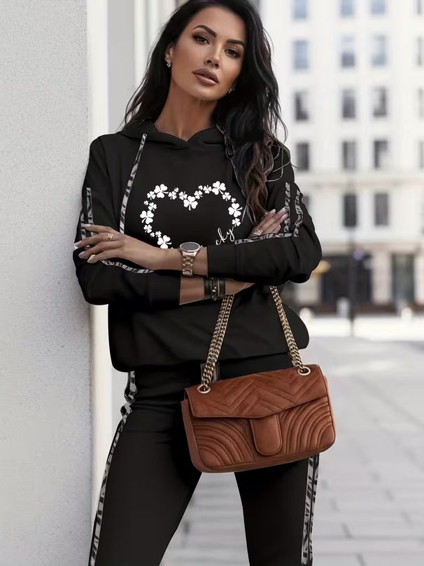 Women's Casual Comfortable Long Sleeved Hooded Sweatshirt Autumn Suit Simple Print_ecoleips.com