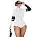 Sexy Rib-Knit Zip-Up Bodysuit With Contrast Trim - High Neck Motorcycle Style For Women High Neck & Full Zip_ecoleips.com