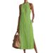 Elegant Halter Neck Lace Trim Sleeveless Dress – Solid Color Summer & Spring Dress For Women (White/Green/Yellow/Black/Blue/Red)_ecoleips.com