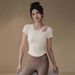 Nude Feel Skin Friendly Short Sleeve Sportswear Top With Bra Pads For Pilates Yoga High End Women's T-Shirt New Spring Style_ecoleips.com