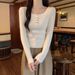 girl Low Base Shirt For Women, Autumn Winter 2024 New Design, Slim Fit Short Knitted Sweater, Square Neck Top_ecoleips.com