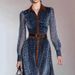 Women's Long Dress European American Style Cardigan Shirt Collar Digital Print Mesh Clothing With Belt_ecoleips.com