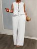 Plus Size Women's Solid Color Sleeveless Tie Waist High Waisted Trousers Set European American Style Versatile Women's Clothing_ecoleips.com