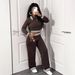 Women's Clothing Autumn/Winter New Women's Casual Striped Color Block Long Sleeved Top And Pants Two Piece Set_ecoleips.com
