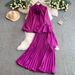 Elegant French-Style Blouse With 3D Floral Collar & Bubble Sleeves + High-Waist Slimming Pleated Skirt Set – Chic Two-Piece Outfit For Women_ecoleips.com