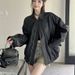 Retro Brown Leather Jacket For Women Spring Autumn Loose Motorcycle Style Elegant Fashion Polyester Top_ecoleips.com