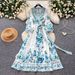 Vintage Floral Print Wrap Dress With V-Neck, Belted Waist, And Flowy Long Skirt – Elegant Style For Spring & Summer_ecoleips.com
