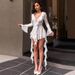 Cross-border Foreign Trade 2025 Autumn New Sexy Lace Ribbon Tie Long Bell Sleeve Women's European And American Dress_ecoleips.com