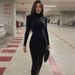 European And American Women's Clothing 2024 Autumn New Fashion Street Style Slim-fit High-neck Long-sleeve Elegant Dress_ecoleips.com