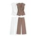 Women's Pin-Detail Sleeveless Top & Wide-Leg Pants Set – Minimalist Texture, Artistic Patchwork (Polyester, Monochrome, Summer Elegance)_ecoleips.com