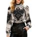 Women's Elegant Printed Blouse - Stretchy V-Neck Long Sleeve Top For Office & Casual Wear (Black, S-Xl)_ecoleips.com