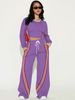 Women's Casual Long-Sleeve Top & Side-Stripe Sport Pants Set - Polyester Two-Piece Outfit (Breathable, Comfort Fit, Office & Street Style)_ecoleips.com