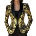 Women's Printed Blazer Jacket – Slim-Fit Long Sleeve Professional Top (Black/White/Yellow, S-XL)_ecoleips.com