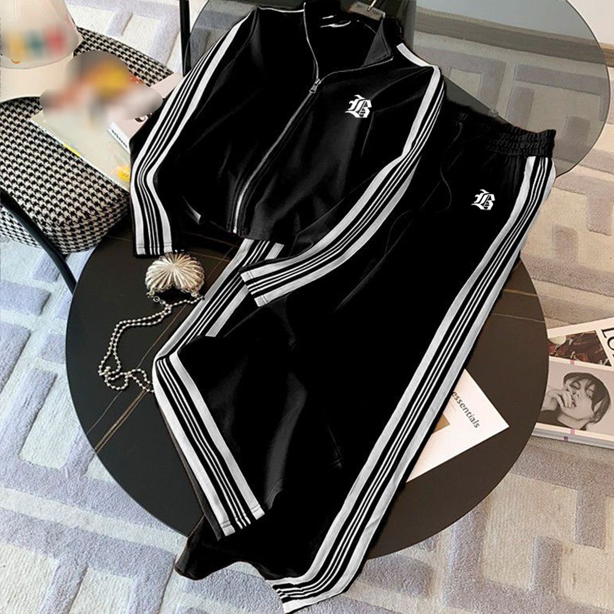 ng2510292 Cross-border Sports Leisure Women's Outfit, B-letter White Printed Sweatshirt And Wide-leg Pants, Internet Celebrity_ecoleips.com