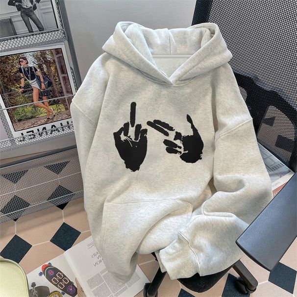 Trendy Brand Printed Hooded Sweatshirt Women's Heavyweight Fleece Lined Thickened Loose Fitting Pullover Top Autumn Winter 2025 New Style_ecoleips.com