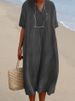 Women's Solid Color Cotton And Linen Dress Casual Comfortable Maxi Summer Gown For Ladies_ecoleips.com