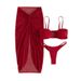 Women's Clothing Beach Long Skirt Split Swimsuit Women's Three Piece Suit Solid Color Hot Girl Sexy Bikini_ecoleips.com