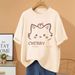 Women's Casual Oversized T-Shirt Short Sleeve Fashion Cartoon Print Longline Tee Loose Fit Daily Top for Spring Summer_ecoleips.com